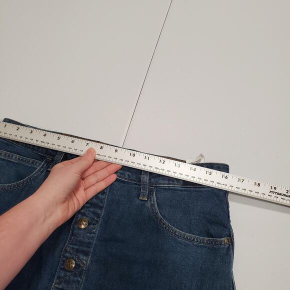 Lee Denim Skirt Womens 8 Blue Button Front A-Line Midi Stretch 5 Pocket Cowgirl - Picture 8 of 9